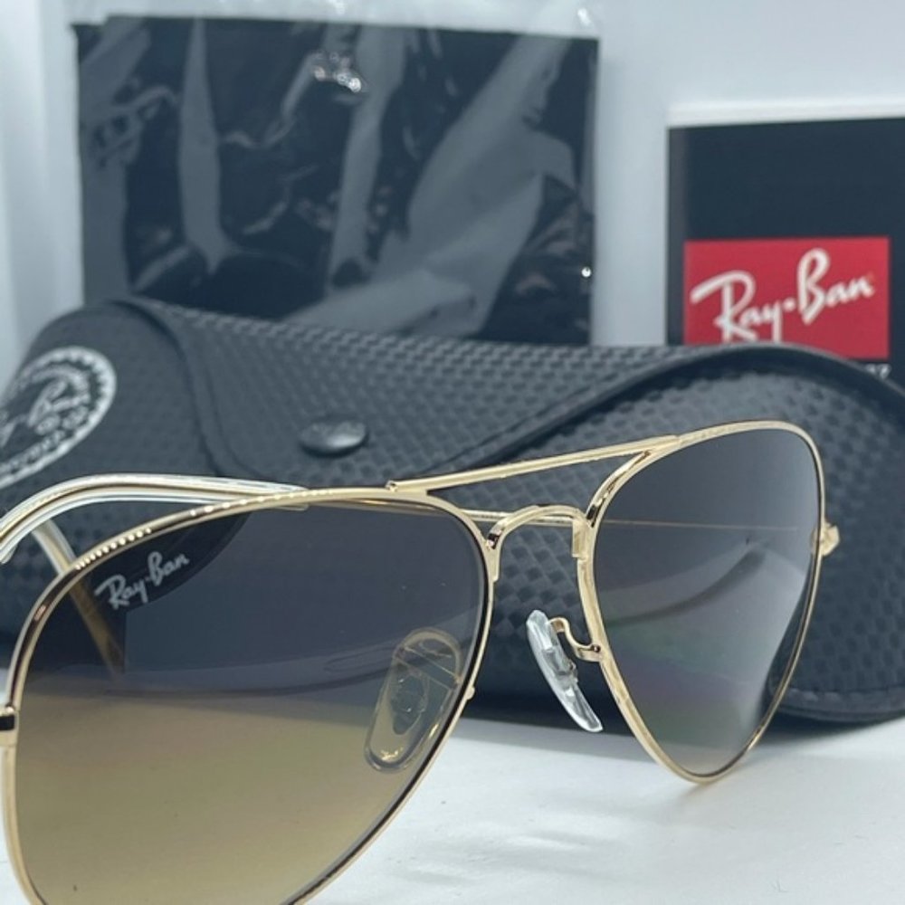 BNWT Authentic Rayban 3025 Gold/Gradient Brown Lens - Picture 5 of 8